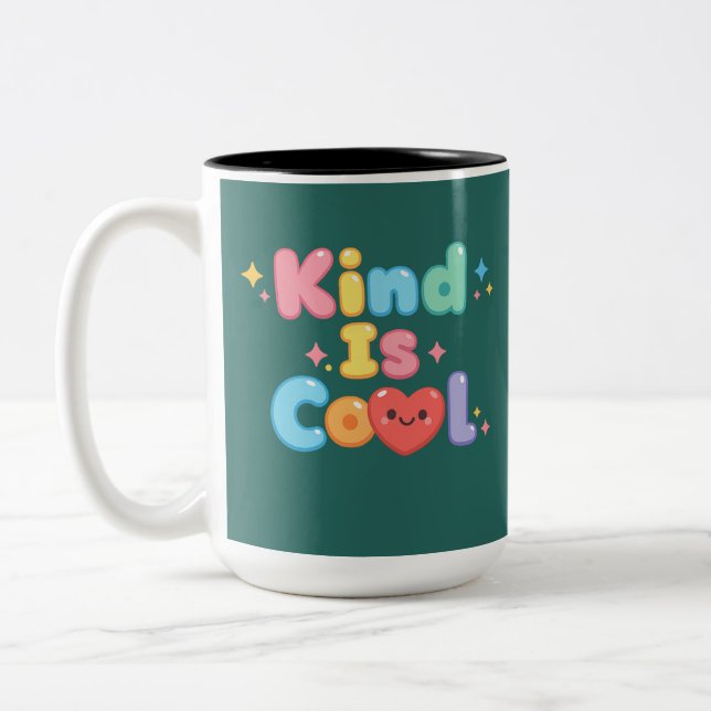 "Kind is Cool" Pastel Retro Typography Ceramic Mug (Left)