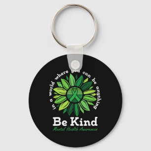 Kind Mental Health Awareness Sunflower Green Ribbo Key Ring