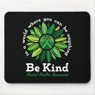 Kind Mental Health Awareness Sunflower Green Ribbo Mouse Mat