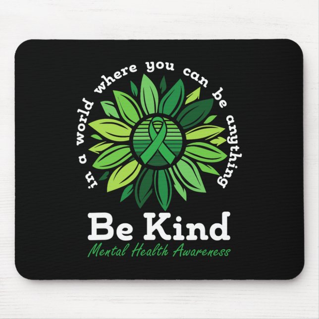 Kind Mental Health Awareness Sunflower Green Ribbo Mouse Mat (Front)