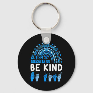 Kind Sign Language Asl Puzzle Rainbow Autism Aware Key Ring
