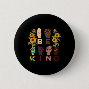 Kind Sign Language Hand Sunflower Autism Awareness 6 Cm Round Badge