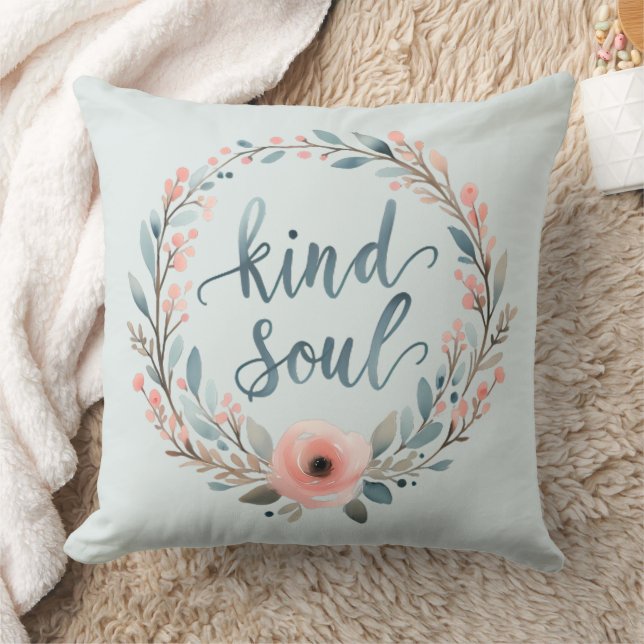 Kind Soul Floral Wreath Watercolor Quote Cushion (Blanket)