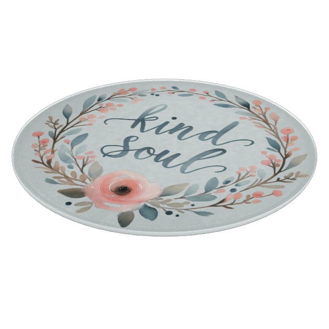 Kind Soul Floral Wreath Watercolor Quote Cutting Board (Corner)