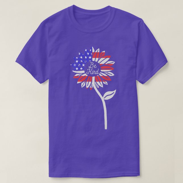 Kind Sunflower American Flag Premium  T-Shirt (Design Front)