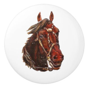Kind & Sweet faced brown horse vintage art Ceramic Knob