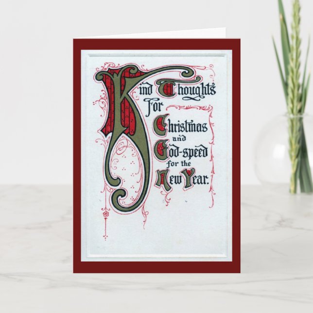 Kind Thoughts, Christmas and New Year's 1912 Vinta Holiday Card (Front)