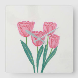 Kind Tulips Square Wall Clock