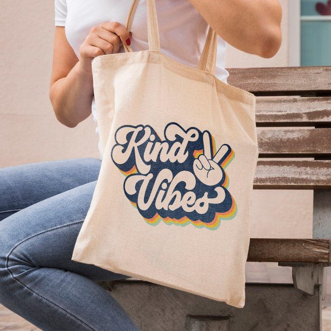 Kind Vibes Retro Inspirational  Tote Bag (Creator Uploaded)
