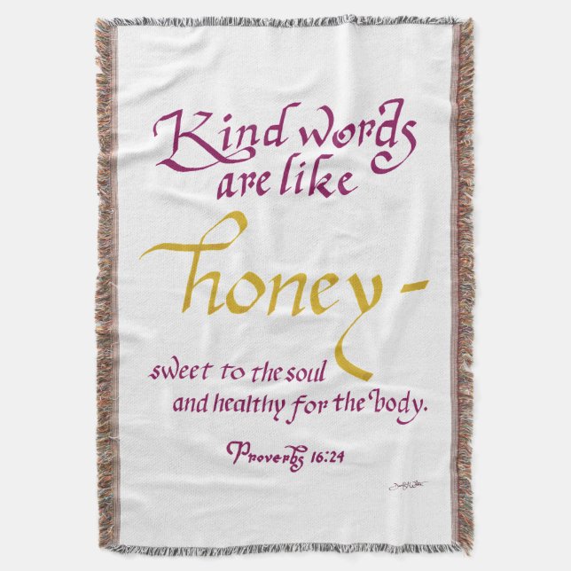 Kind Words Are Like Honey Bible Verse Throw Blanket (Front Vertical)