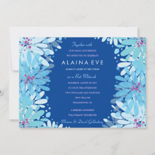 KINDA BLUE FLOWERS Bar Bat Mitzvah Invitation