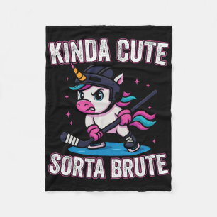Kinda Cute Sortas Brute Ice Hockey Girl Unicorn Fleece Blanket
