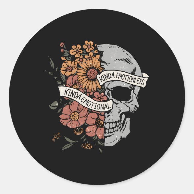 Kinda Emotional Kinda Emotionless Goth Emo Floral  Classic Round Sticker (Front)