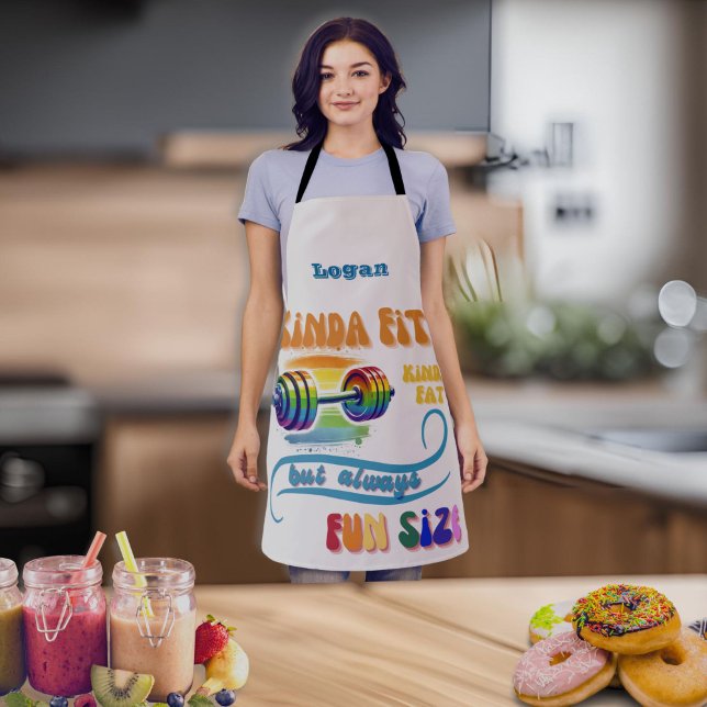Kinda Fit Funny Gym Fitness Rainbow Apron (Foodie Meets Fitness "Kinda Fit" Rainbow Bold Apron with Barbell)