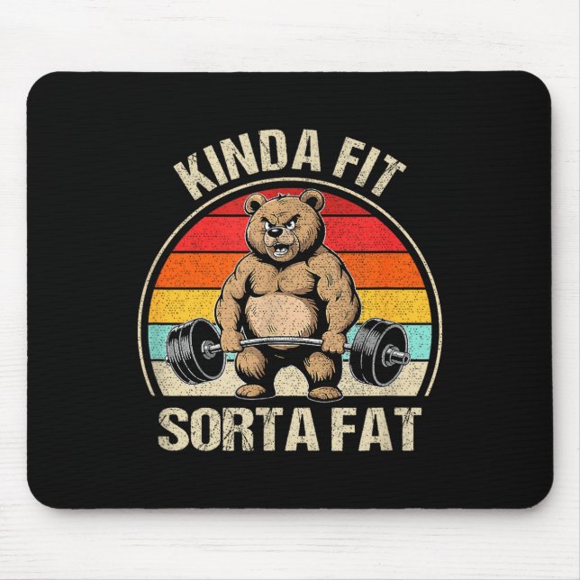 Kinda Fit Sorta Fat Funny Cute Bear Weightlifter  Mouse Mat (Front)