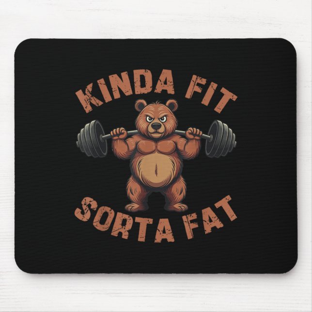 Kinda Fit Sorta Fat Funny Gym Bear Retro Weightlif Mouse Mat (Front)