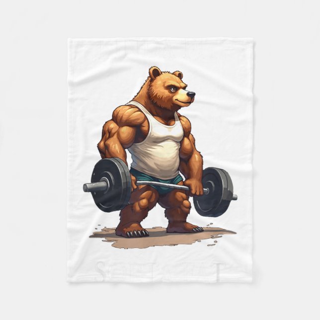 Kinda Fit Sorta Fat - Funny Gym Bear Weightlifting Fleece Blanket (Front)