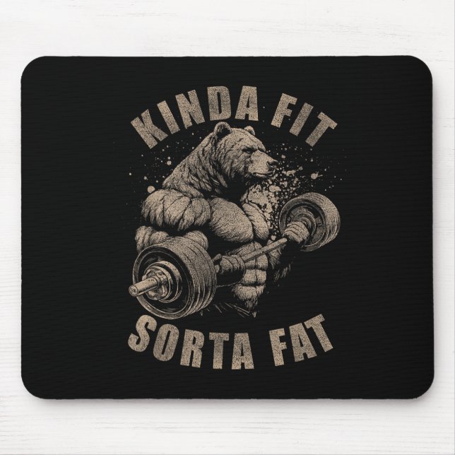 Kinda Fit Sorta Fat - Funny Gym Bear Weightlifting Mouse Mat (Front)