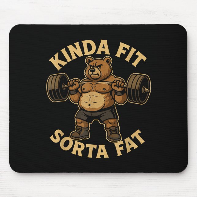 Kinda Fit Sorta Fat - Funny Gym Bear Weightlifting Mouse Mat (Front)