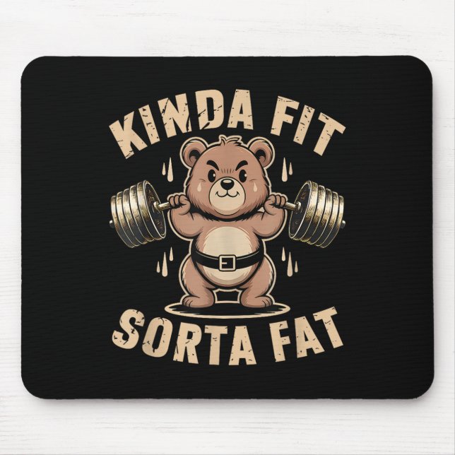 Kinda Fit Sorta Fat - Funny Gym Bear Weightlifting Mouse Mat (Front)