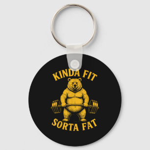 Kinda Fit Sorta Fat Funny Gym Bear Weightlifting W Key Ring