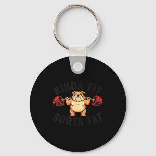 Kinda Fit Sorta Fat Funny Gym Bulldog Weightliftin Key Ring