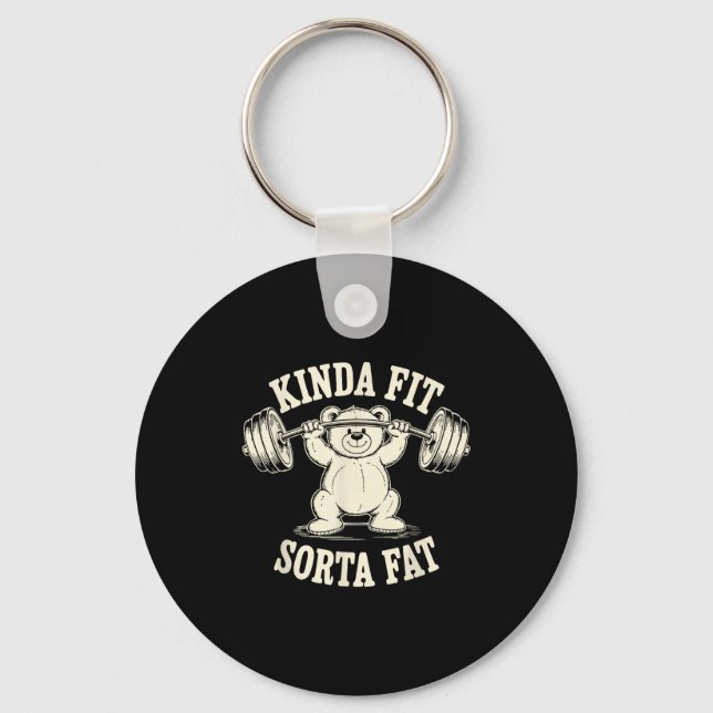 Kinda Fit Sorta Fat Funny Gym Cute Bear Retro  Key Ring (Front)