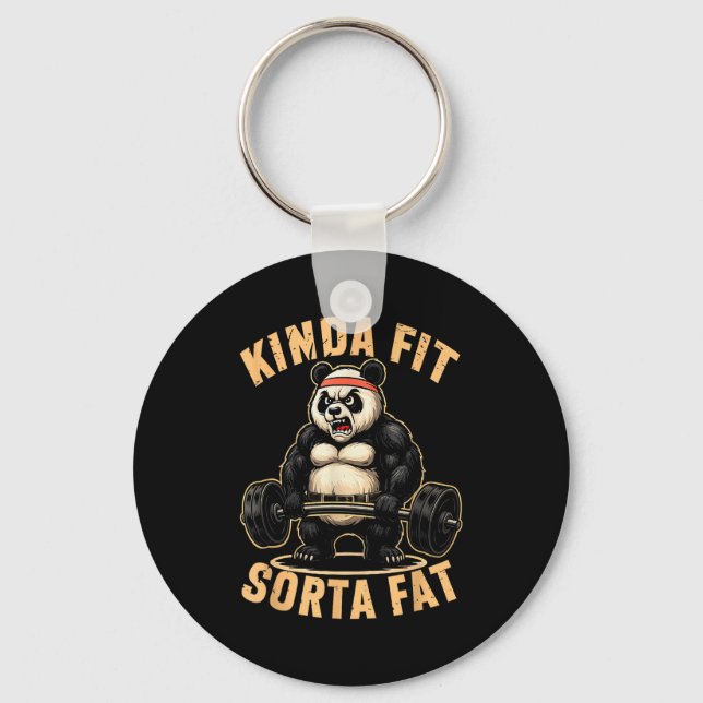 Kinda Fit Sorta Fat - Funny Gym Panda Weightliftin Key Ring (Front)