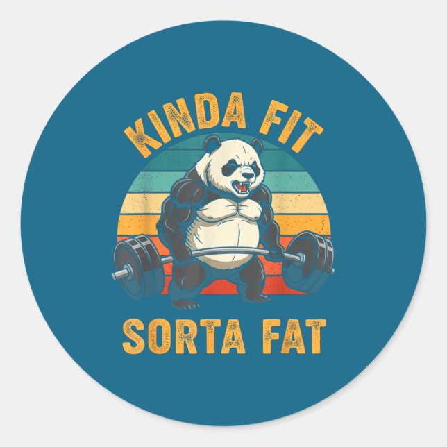 Kinda Fit Sorta Fat Funny Gym Panda Weightlifting  Classic Round Sticker (Front)