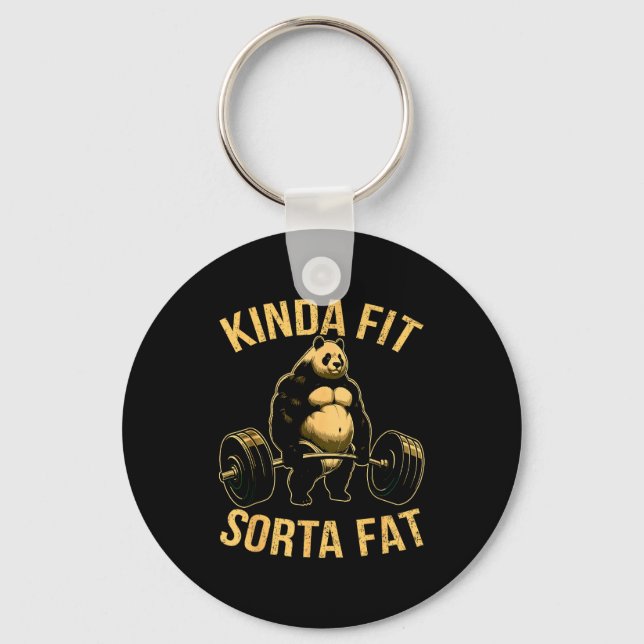Kinda Fit Sorta Fat Funny Gym Panda Weightlifting  Key Ring (Front)