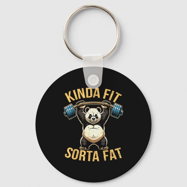 Kinda Fit Sorta Fat Funny Gym Panda Weightlifting  Key Ring (Front)