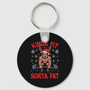 Kinda Fit Sorta Fat Funny Gym Reindeer Weightlifti Key Ring