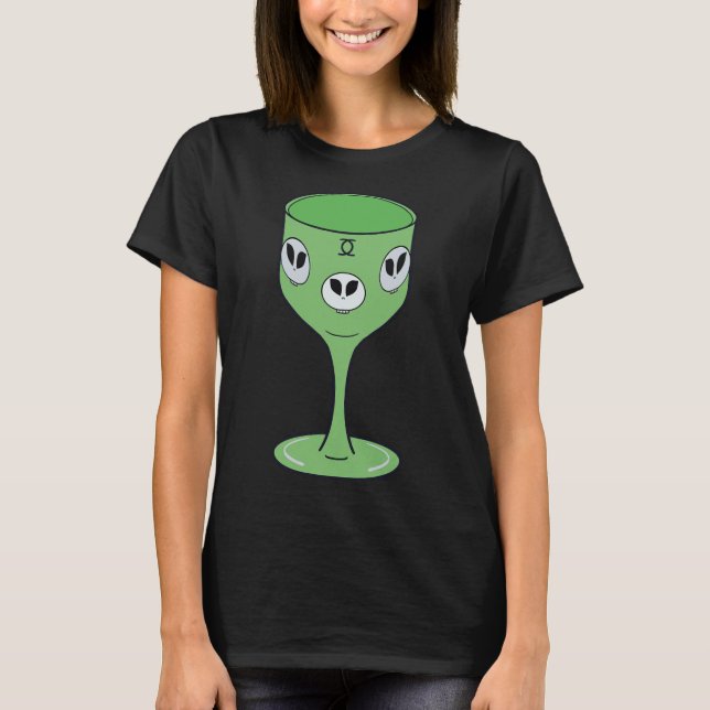 Kinda Goth Skull Wine Goblet Green T-Shirt (Front)