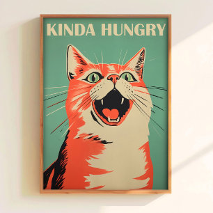 Kinda Hungry Cat Print Funny Kitchen Wall Art Prin