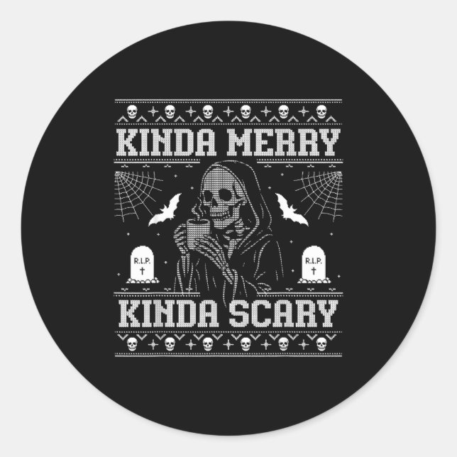 Kinda Merry Kinda Y Alt Goth Ugly Christmas Sweate Classic Round Sticker (Front)