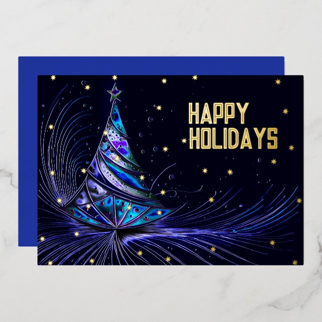 Kinda Spacey Abstract Christmas Tree Foil Holiday Card (Front/Back)