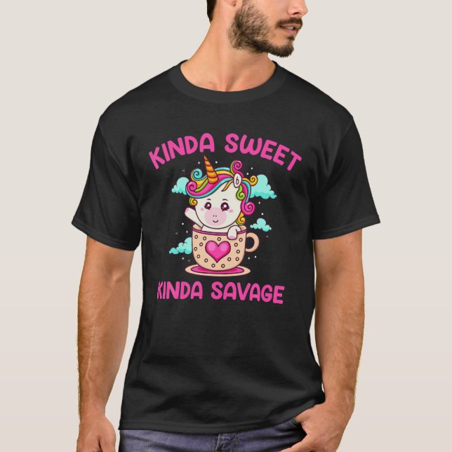Kinda Sweet Kinda Savage Cute Baby Unicorn T-Shirt (Front)