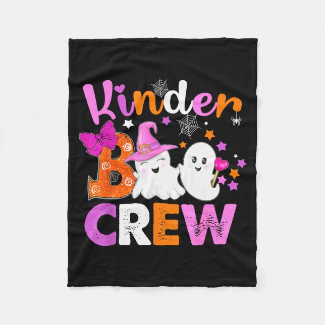 Kinder Boo Crew Kindergarten Teacher Kids Hallowee Fleece Blanket (Front)