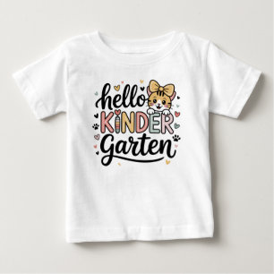 Kinder Garten Kawaii Cat Tee   Hello Cute Cartoon 
