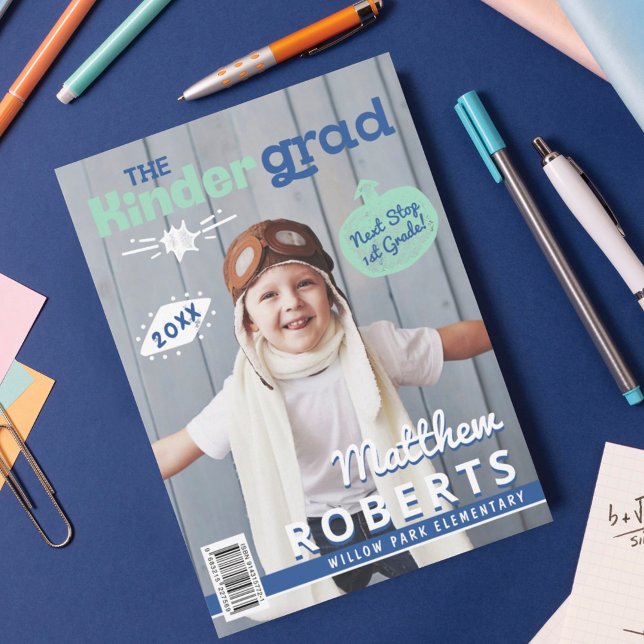 Kinder Grad Fun Kindergarten Photo Magazine Cover  Announcement (Creator Uploaded)