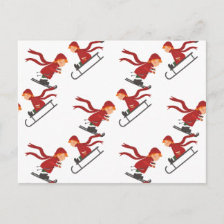 Kinder Schlitten Ski children sleight Postcard