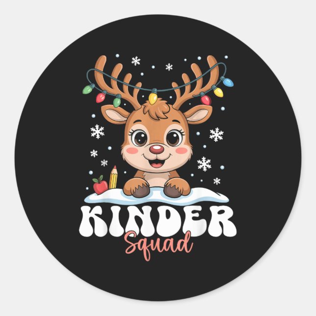 Kinder Squad Reindeer Christmas Lights Cute Winter Classic Round Sticker (Front)