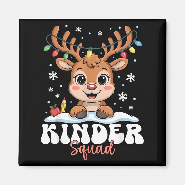 Kinder Squad Reindeer Christmas Lights Cute Winter Magnet (Front)