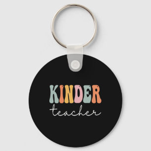 Kinder Teacher Retro Groovy Women Happy First Day Key Ring