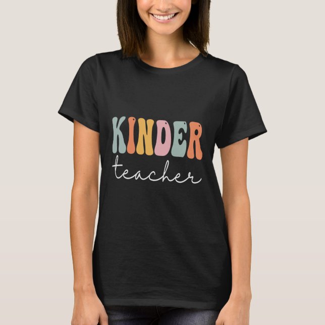Kinder Teacher Retro Groovy Women Happy First Day  T-Shirt (Front)
