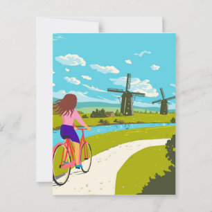 Kinderdijk Windmills in South Holland WPA Art Deco Postcard