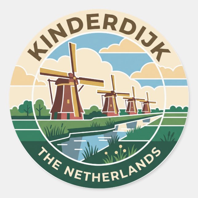 Kinderdijk Windmills The Netherlands Classic Round Sticker (Front)