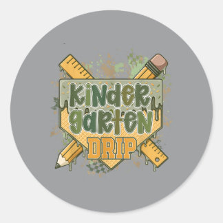 Kindergarten Back To School Baseball Drip Ice Classic Round Sticker