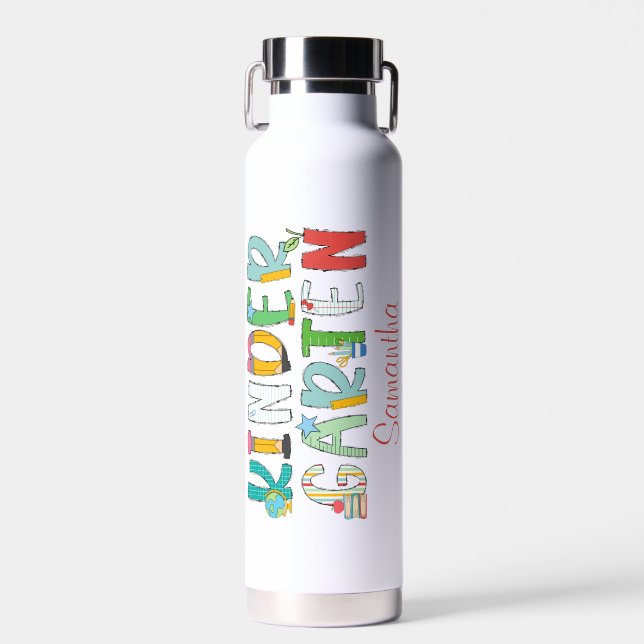 Kindergarten Back to School Personalised Script Water Bottle (Front)
