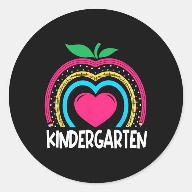 Kindergarten Boho Rainbow teacher team Kinder squa Classic Round Sticker (Front)